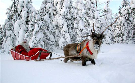 lapland reindeer sleigh ride to santa claus village from rovaniemi